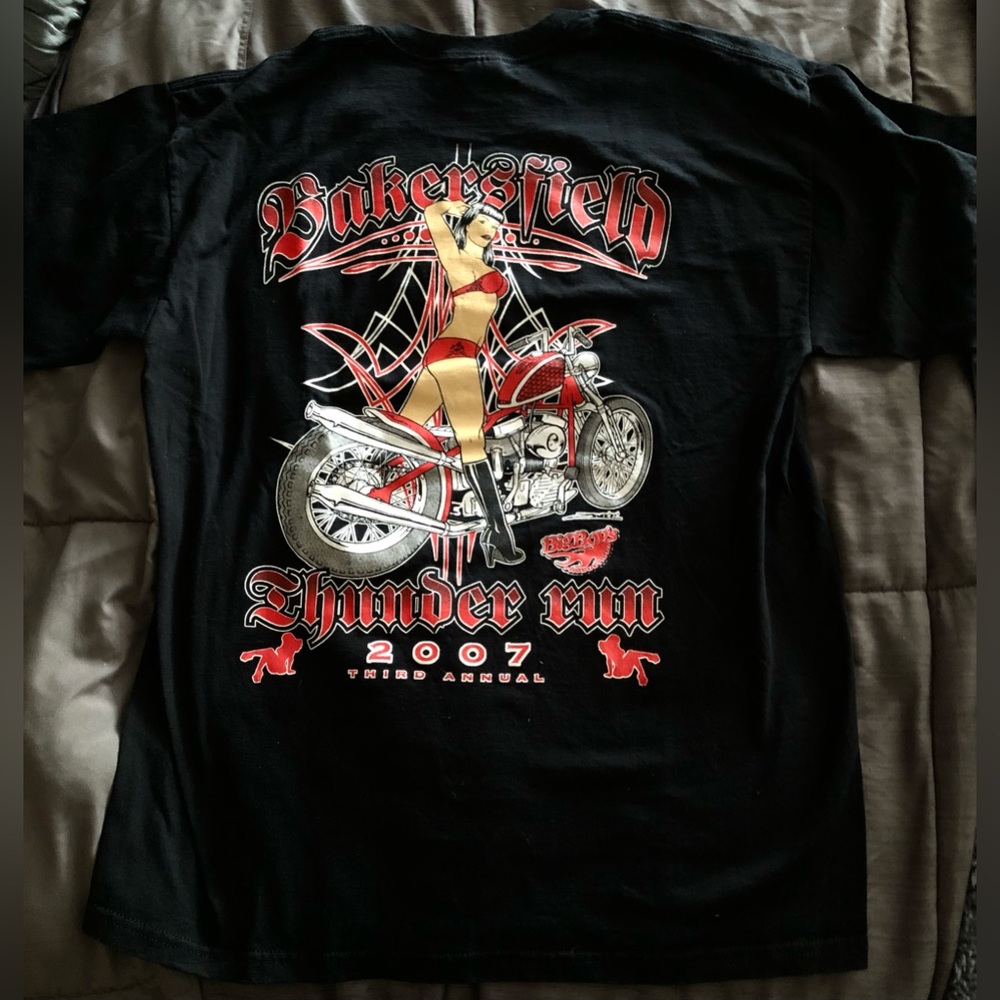 Bakersfield Thunder Run 2007 Biker Rally Shirt Mens Sz L Bikini Girl Art NEW
